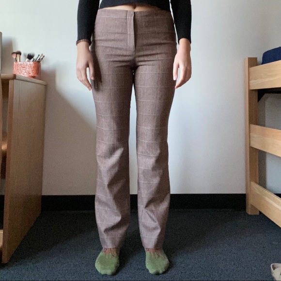 Plaid Wool Mid Rise Trousers